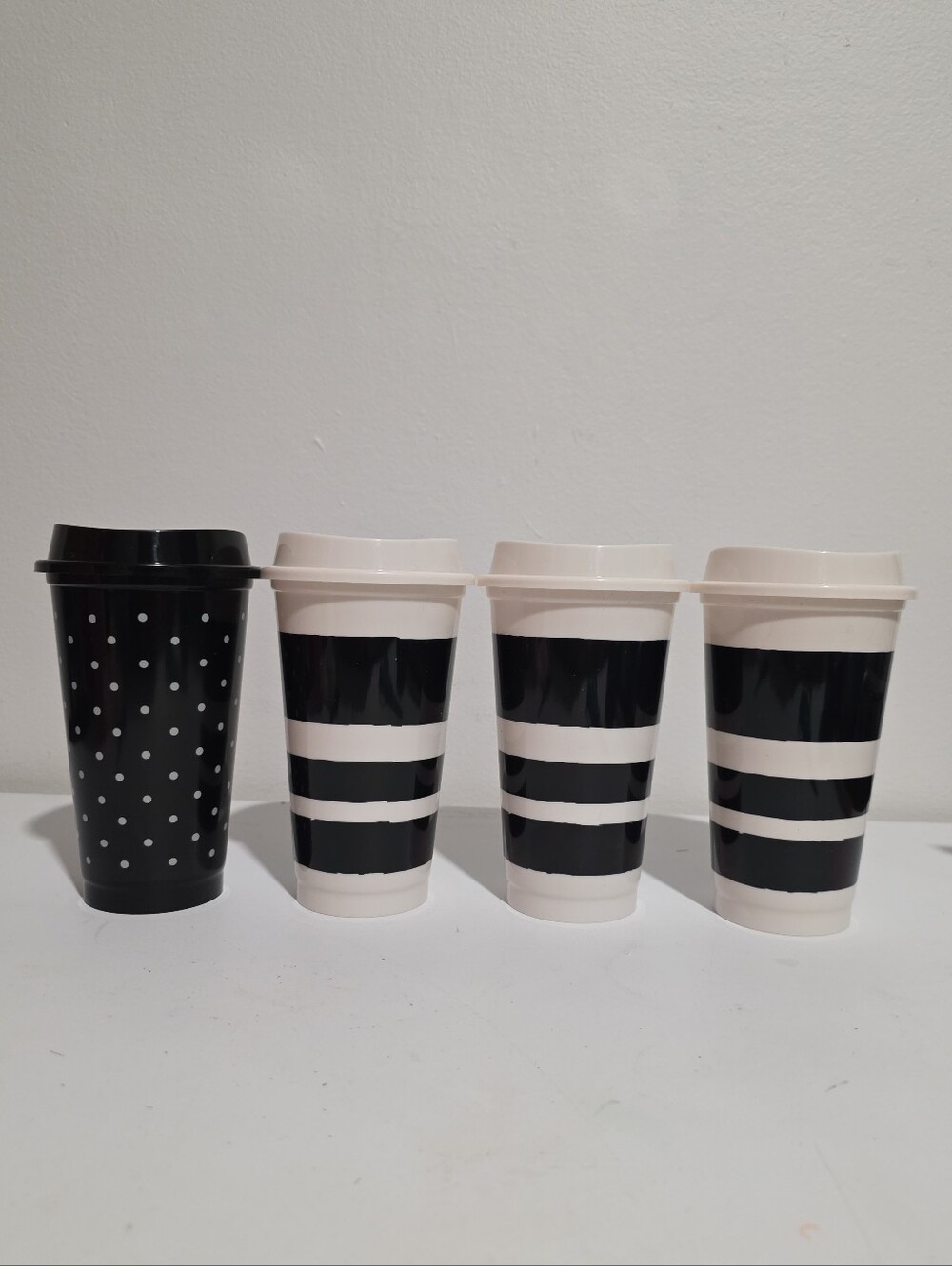 Kate Spade New York 16oz Reusable Travel Tumbler Cup Set of 4 Dots & Stripes B&W